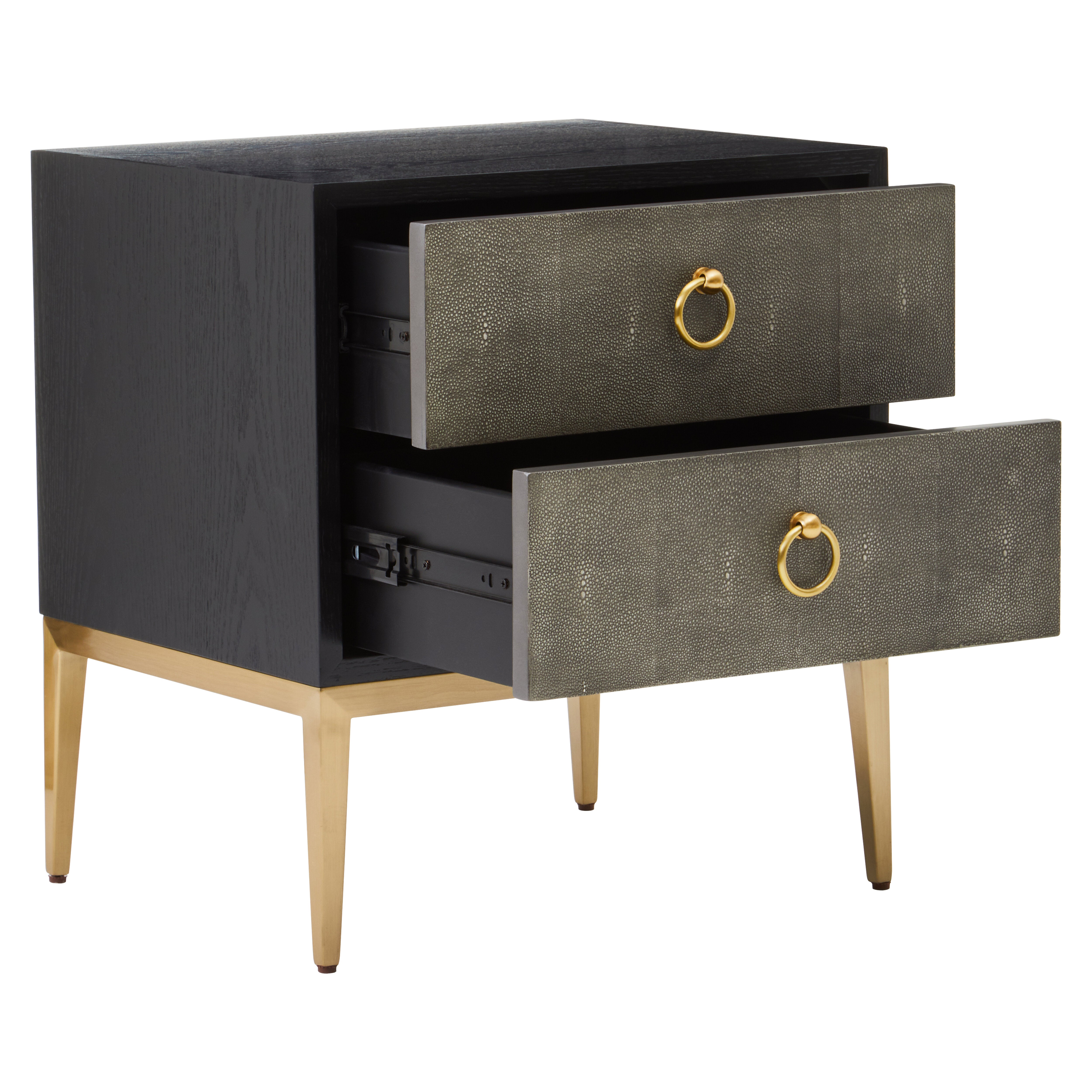 Roselle Grey Faux Shagreen Side Table | 2 Drawers